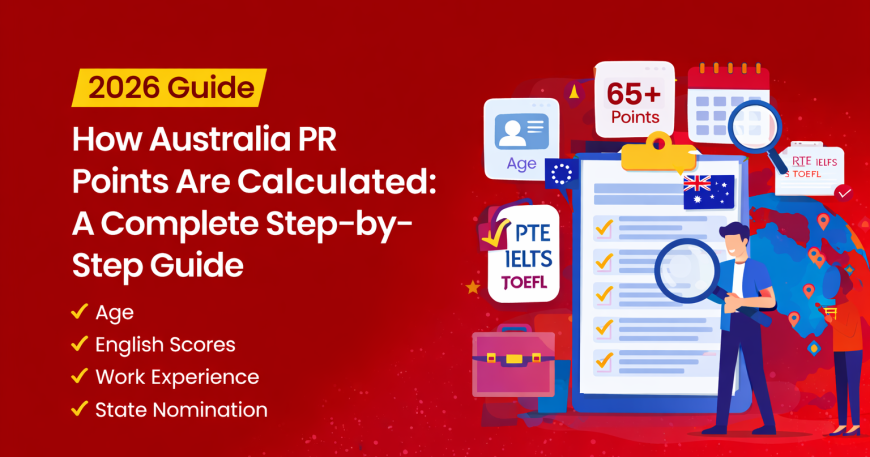 2026 Guide: How Australia PR Points Are Calculated – Step-by-Step Guide featuring Age, English Scores (PTE/IELTS), Work Experience, and State Nomination by Think Higher Consultants.
